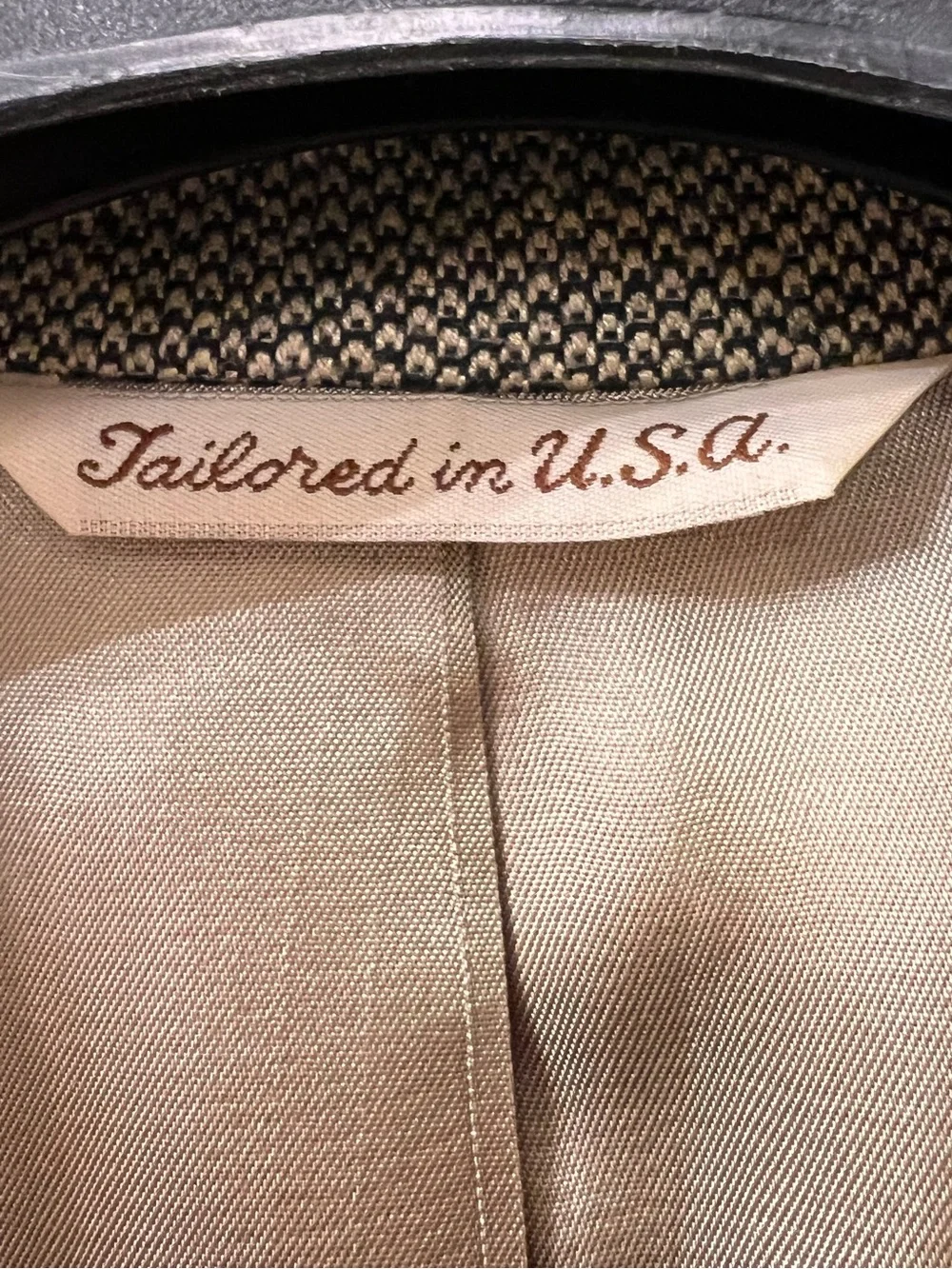 Stafford 40L Brown Houndstooth Sport Coat Wool Silk Blend Blazer USA Tailored